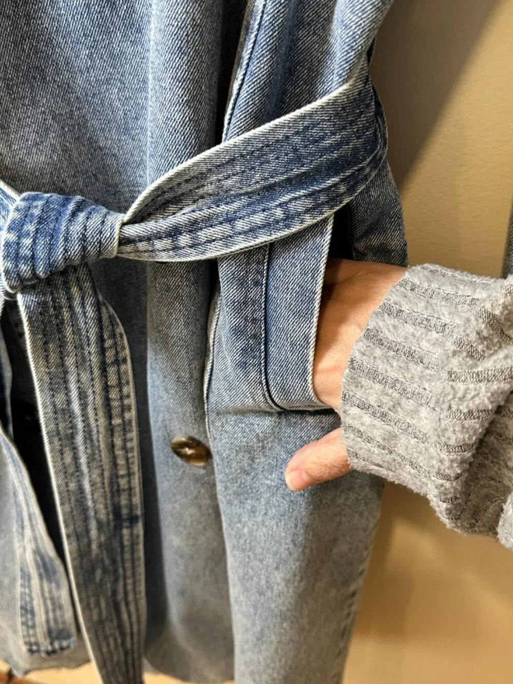 Stoosh Vintage Denim Jean Double Breasted Duster Trench Coat Light Wash Medium - Picture 8 of 10
